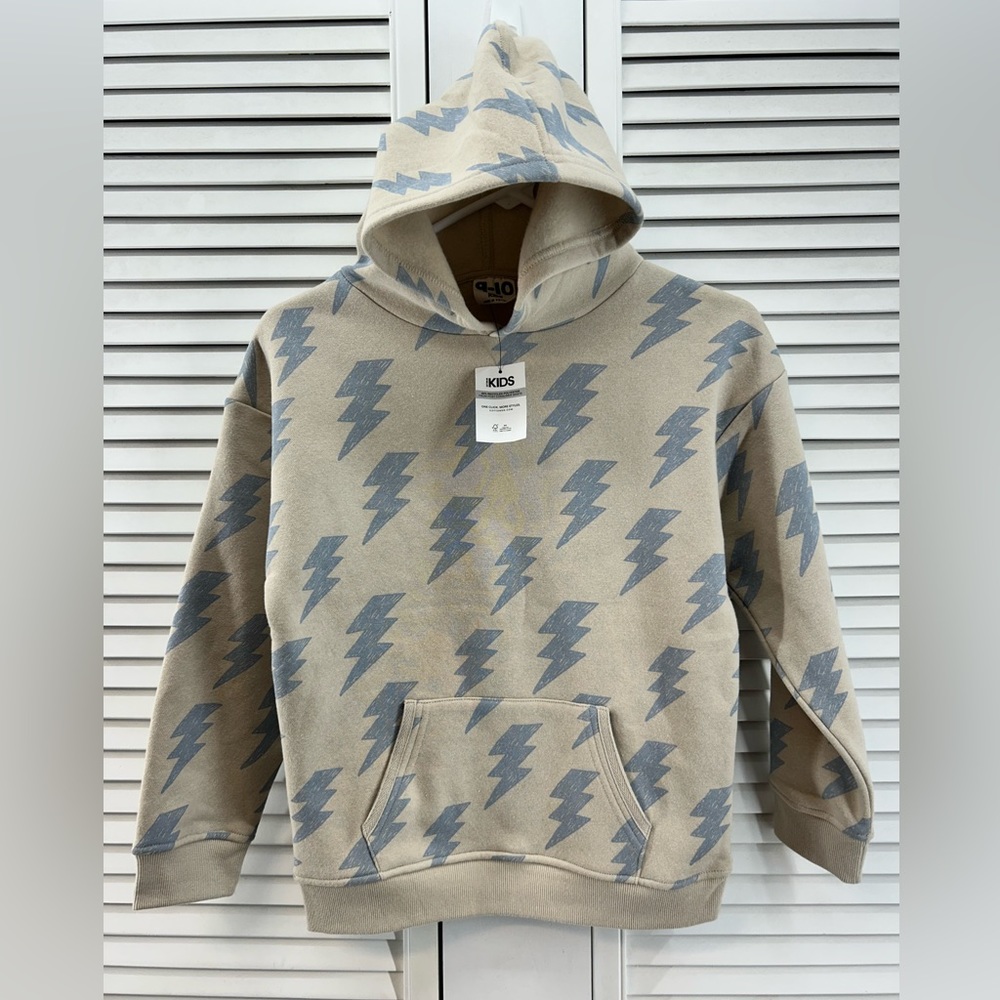 Cotton on size 9-10 Kids Beige and Blue Lightning bolt 
Hoodie nwt